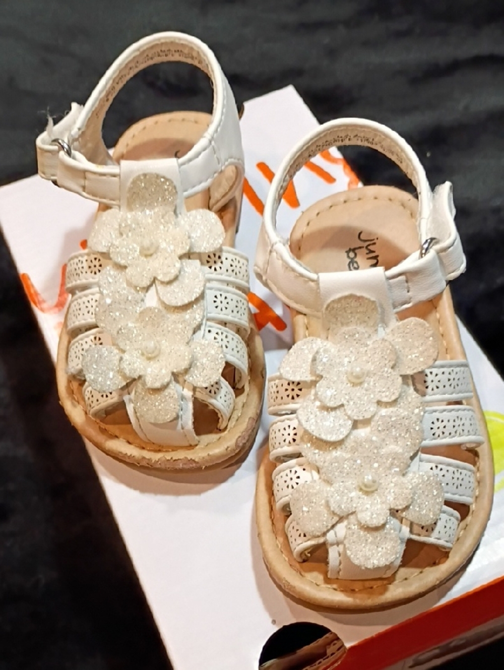 jumping beans White Glitter Flower Girls Sandals
